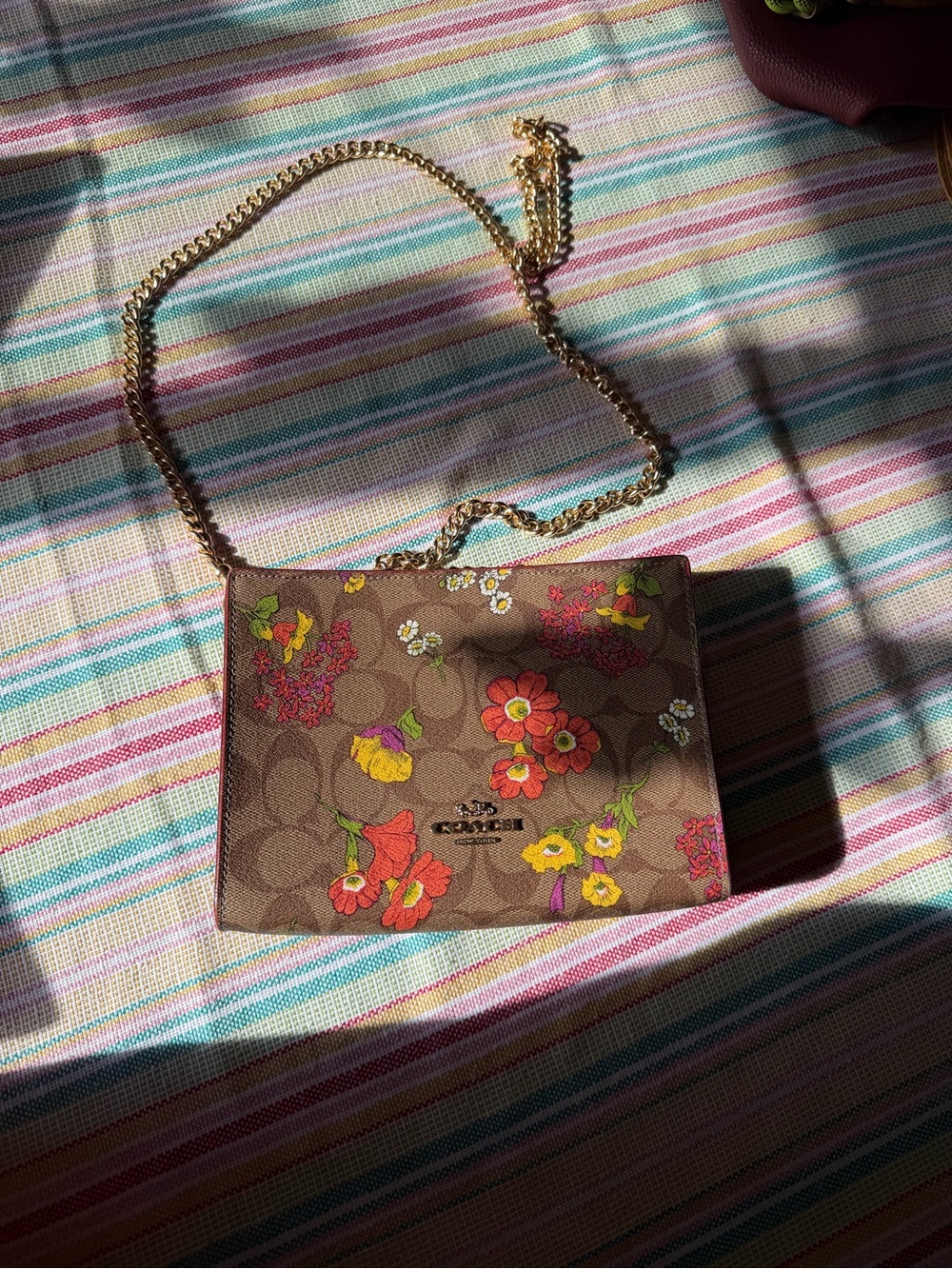 Coach Brown Signature Floral Chain Crossbody